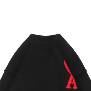 Ami De Cœur Oversized Heart Logo Crewneck Sweater Black
