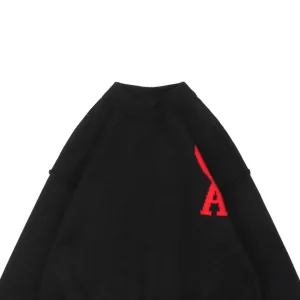 Ami De Cœur Oversized Heart Logo Crewneck Sweater Black