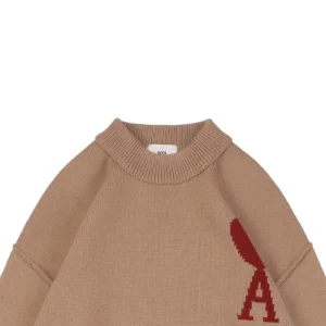 Ami De Cœur Oversized Heart Logo Crewneck Sweater Brown