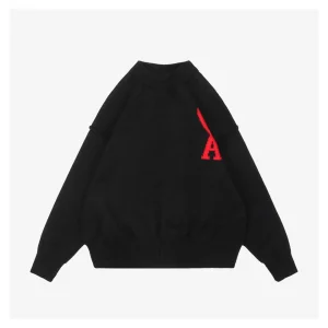 Ami De Cœur Oversized Heart Logo Crewneck Sweater Black Front view
