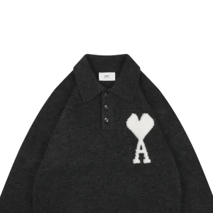 Ami Heart Logo Polo Sweater