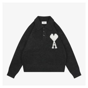 Ami Heart Logo Polo Sweater Front view