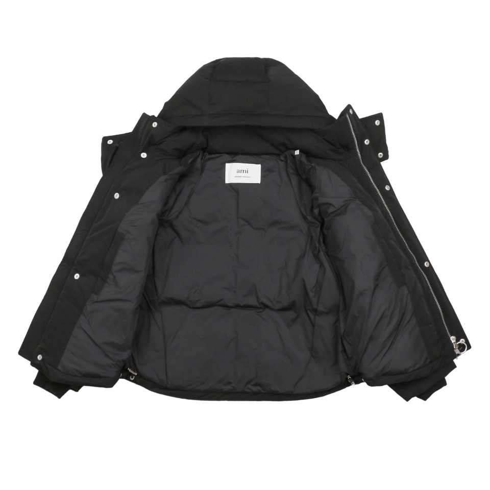 Ami Paris Heart Logo Oversized Short Puffer Jacket Black Lining