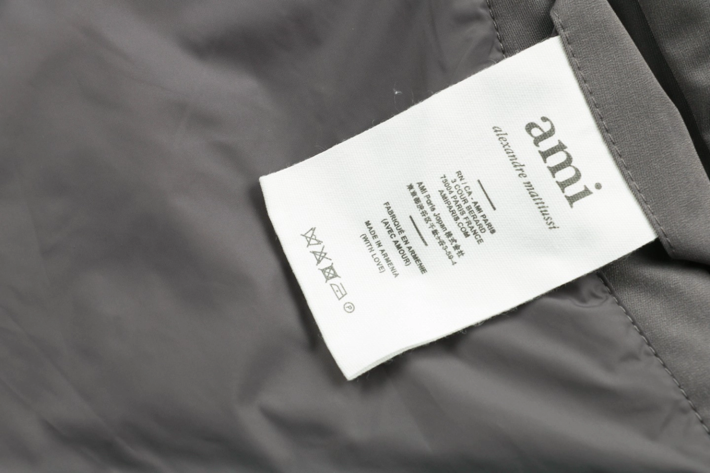 Ami Paris Heart Logo Oversized Short Puffer Jacket Grey Wash label