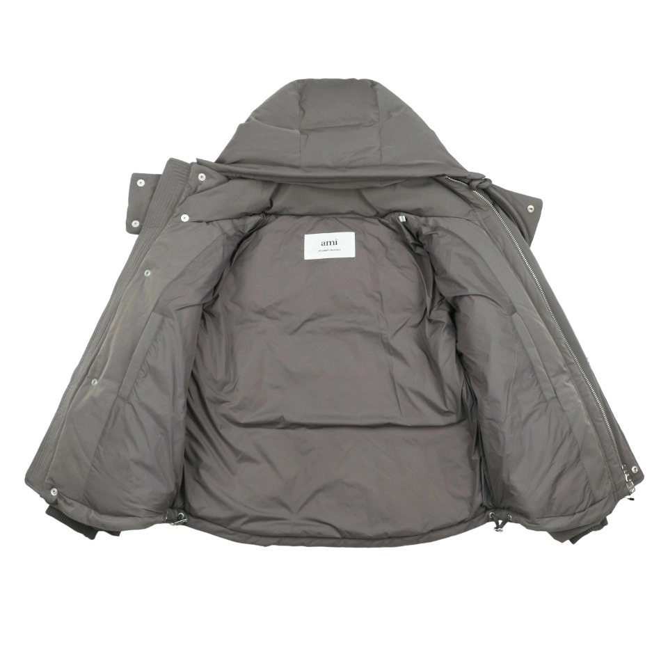 Ami Paris Heart Logo Oversized Short Puffer Jacket Grey Lining