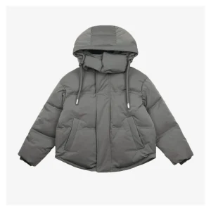 Ami Paris Heart Logo Oversized Short Puffer Jacket Grey