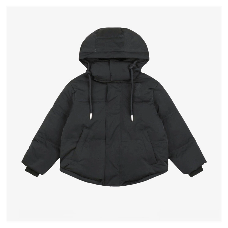 Ami Paris Heart Logo Oversized Short Puffer Jacket Black Front view