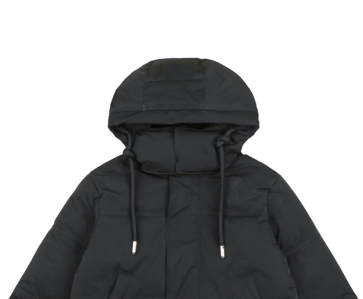 Ami Paris Heart Logo Oversized Short Puffer Jacket Black