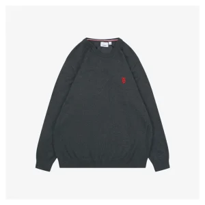 BBry BT Logo Embroidered Crewneck Sweater Grey Front view