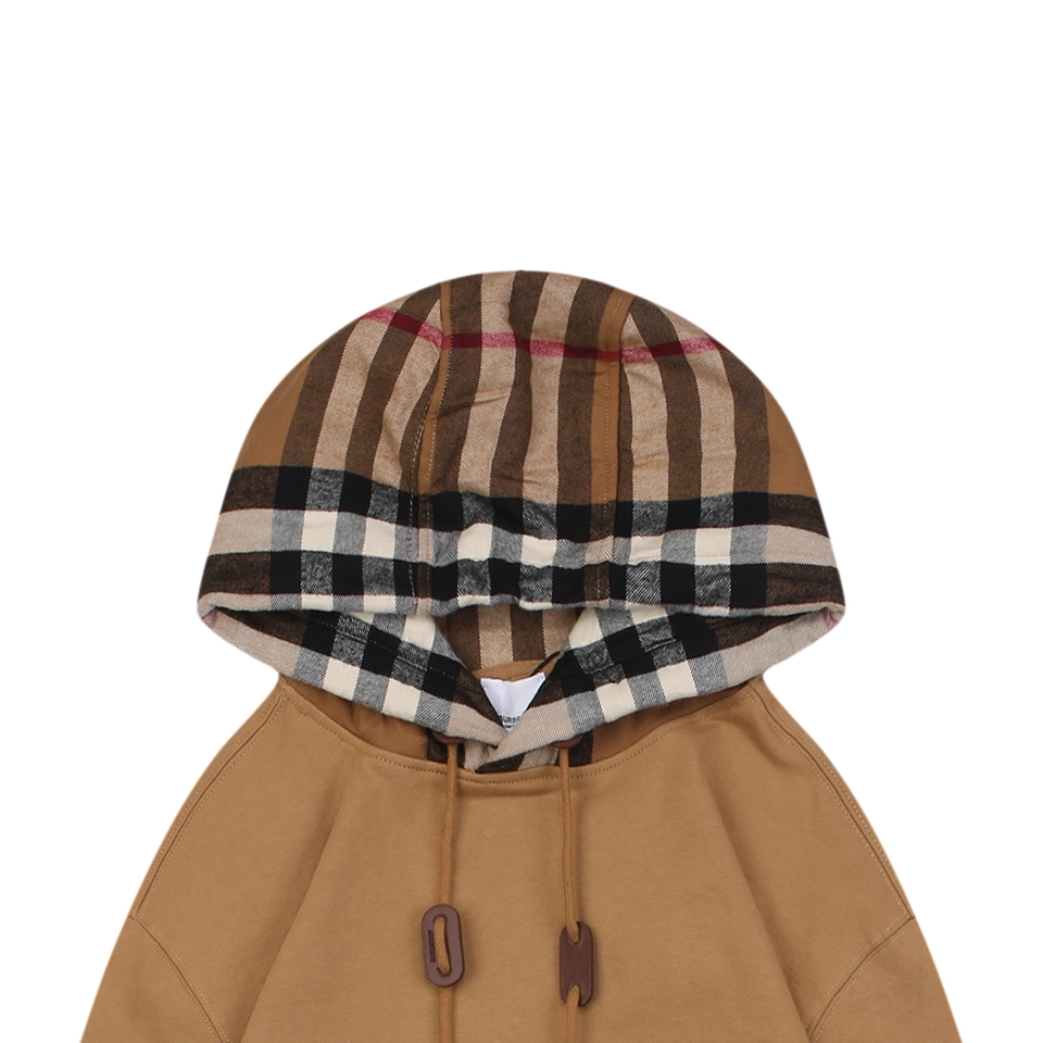 BBry Check Hood Flannel-Trim Hoodie Brown