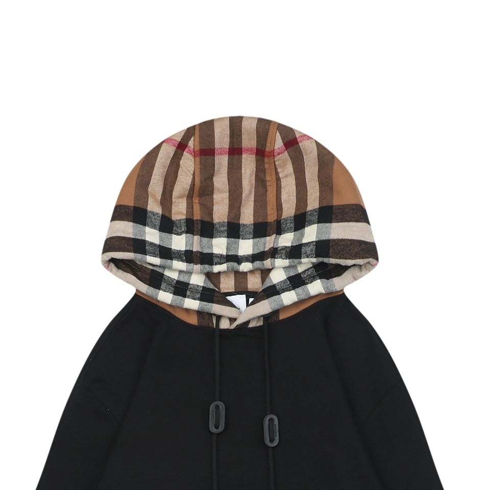 BBry Check Hood Flannel-Trim Hoodie Black