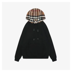BBry Check Hood Flannel-Trim Hoodie Black Front view