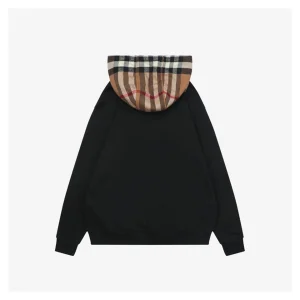 BBry Check Hood Flannel-Trim Hoodie Black Back view
