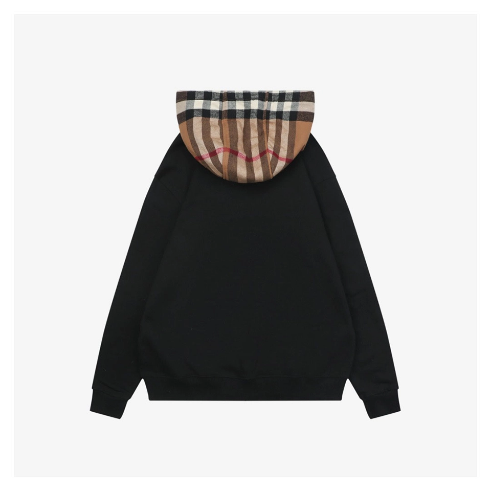 BBry Check Hood Flannel-Trim Hoodie Black Back view