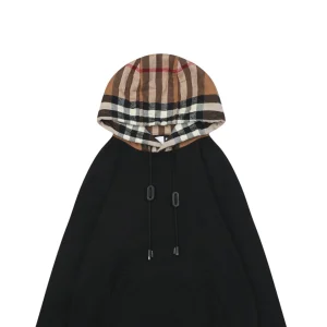 BBry Check Hood Flannel-Trim Hoodie Black