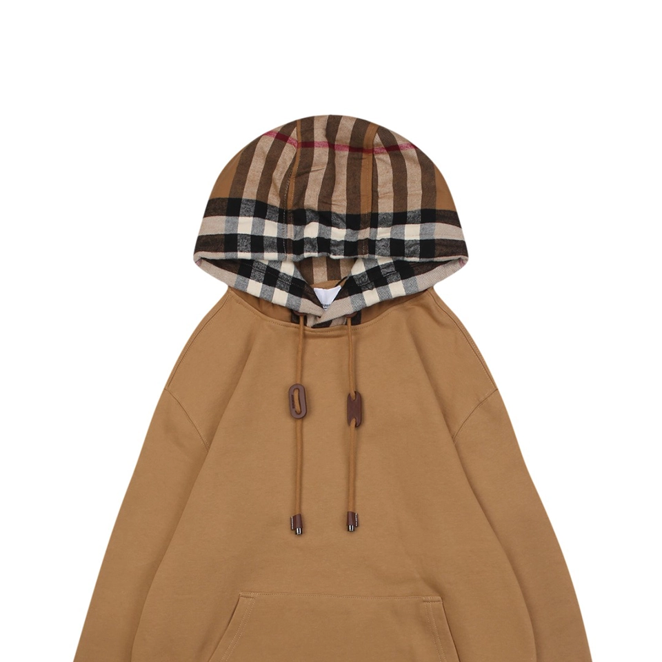 BBry Check Hood Flannel-Trim Hoodie Brown