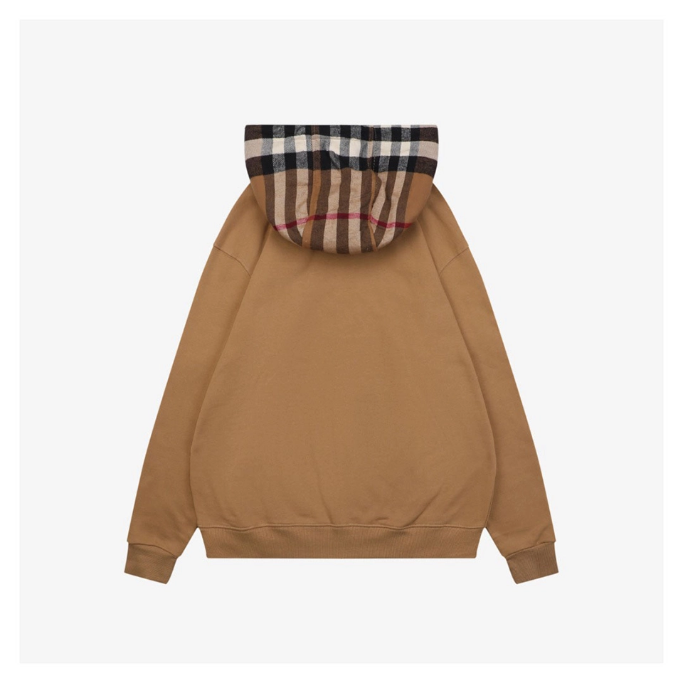 BBry Check Hood Flannel-Trim Hoodie Brown Back view