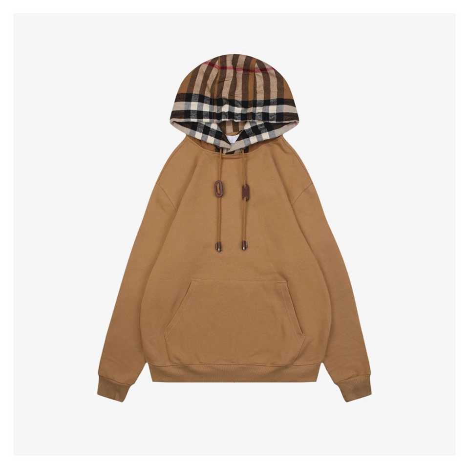 BBry Check Hood Flannel-Trim Hoodie Brown Front view