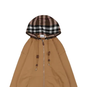 BBry Check Hooded Zip-Up Jacket Brown