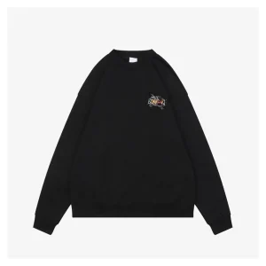 BBry Colorful Knight Embroidered Crewneck Sweatshirt Black Front view