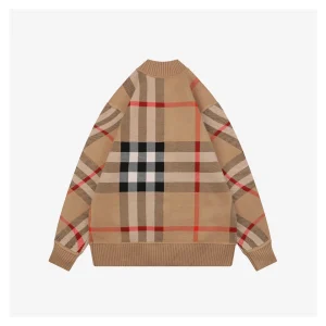 BBry Oversized Check Wool Cardigan - Light Brown Back view