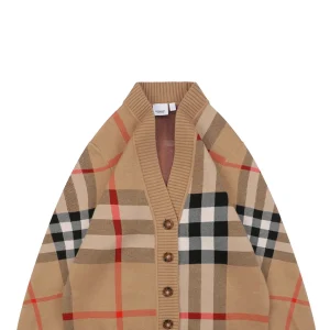 BBry Oversized Check Wool Cardigan - Light Brown