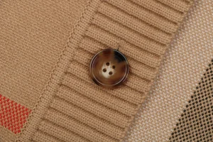 BBry Oversized Check Wool Cardigan - Light Brown Button