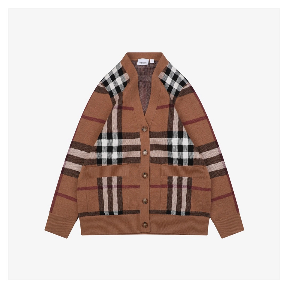 BBry Oversized Check Wool Cardigan Front view