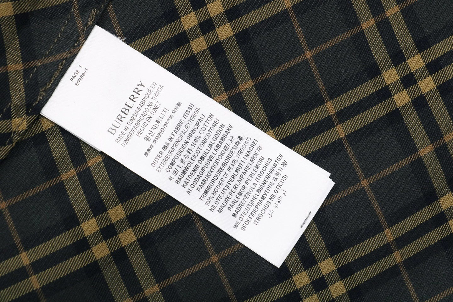 BBry Shield Plaid Twill Shirt Wash label