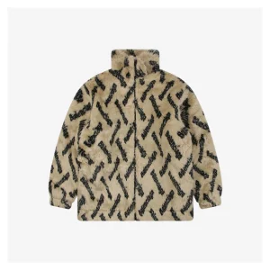 Balenciaga Allover Logo Faux Fur Jacket Brown Front view