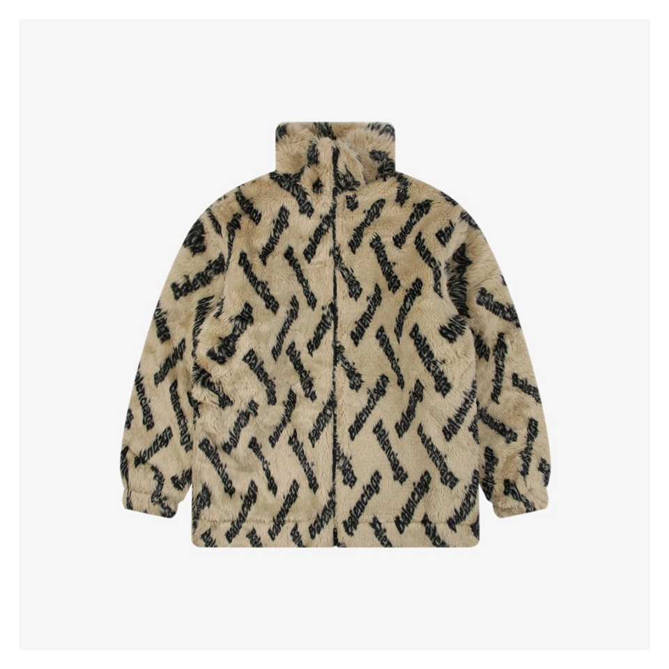 Balenciaga Allover Logo Faux Fur Jacket Brown Front view