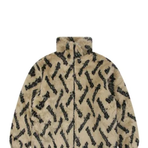 Balenciaga Allover Logo Faux Fur Jacket Brown