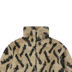 Balenciaga Allover Logo Faux Fur Jacket Brown