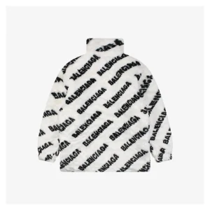 Balenciaga Allover Logo Faux Fur Jacket White Back view