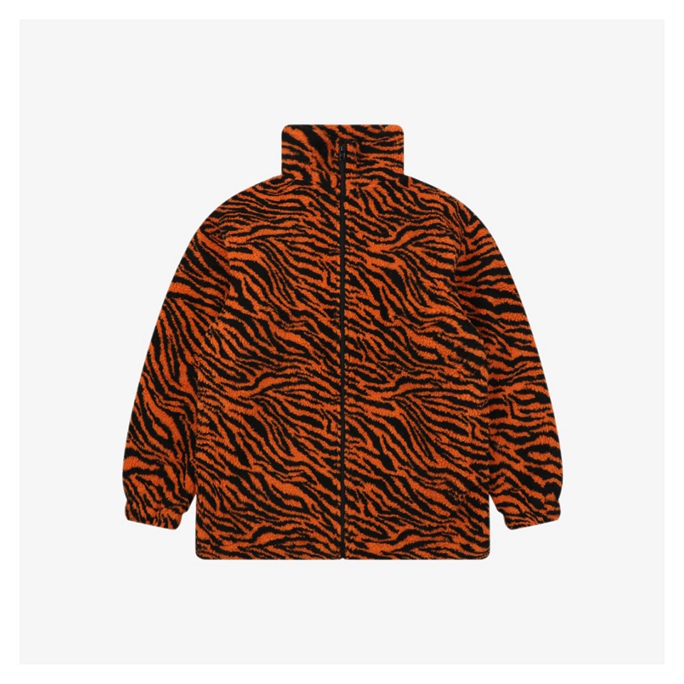 Balenciaga Tiger Stripe Teddy Fleece Zip-Up Jacket Front view