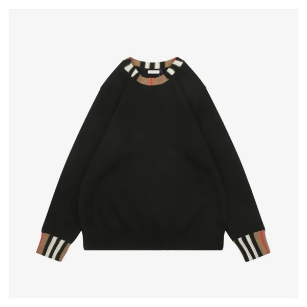 Burberry Check Ribbed Crewneck Sweater Black Front view