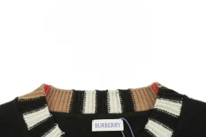 Burberry Check Ribbed Crewneck Sweater Black Collar
