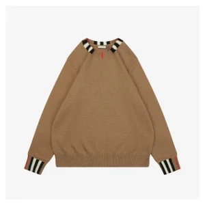 Burberry Check Ribbed Crewneck Sweater Brown Front view