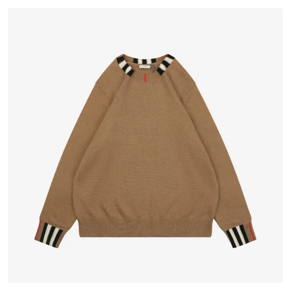 Burberry Check Ribbed Crewneck Sweater Brown Front view