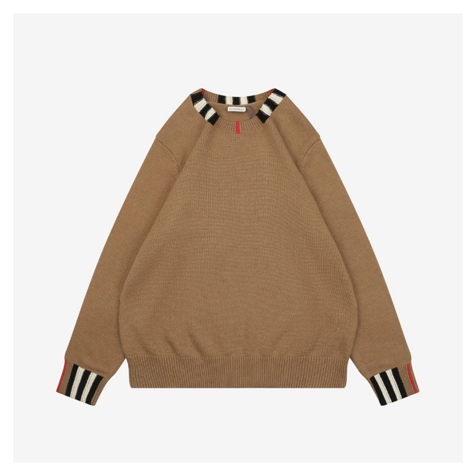 Burberry Check Ribbed Crewneck Sweater Brown Front view