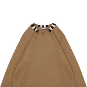 Burberry Check Ribbed Crewneck Sweater Brown