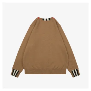 Burberry Check Ribbed Crewneck Sweater Brown Back view