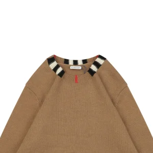 Burberry Check Ribbed Crewneck Sweater Brown