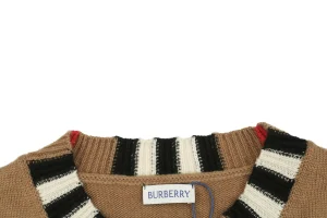 Burberry Check Ribbed Crewneck Sweater Brown Collar