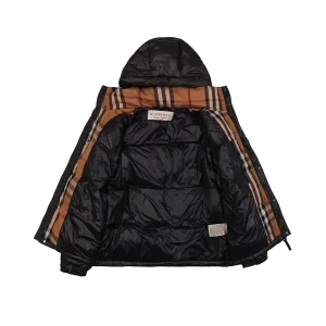 Burberry Matte Hooded Down with Arm Patch Jacket #2505 Black Lining