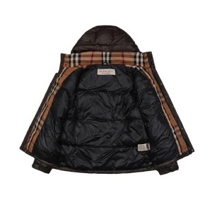 Burberry Matte Hooded Down with Arm Patch Jacket #2505 Brown Lining