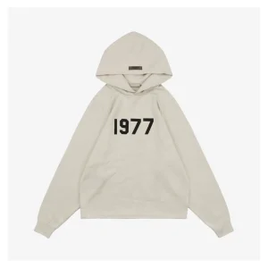 Fear Of God Essentials 1977 Flocked Hoodie Knit Sweater Beige Front view