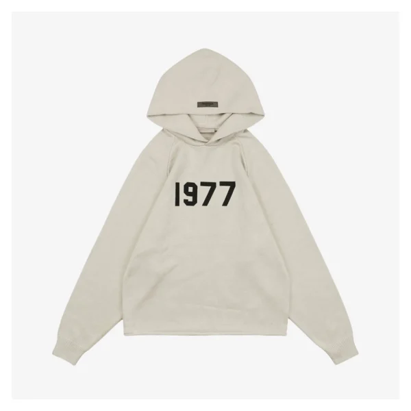 Fear Of God Essentials 1977 Flocked Hoodie Knit Sweater Beige Front view