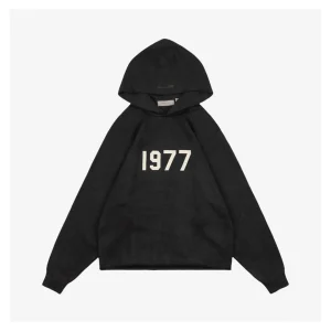 Fear Of God Essentials 1977 Flocked Hoodie Knit Sweater Black Front view
