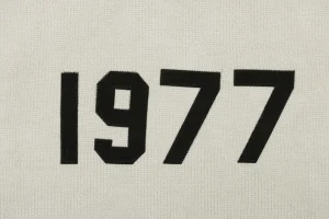 Fear Of God Essentials 1977 Flocked Hoodie Knit Sweater Beige Front Print